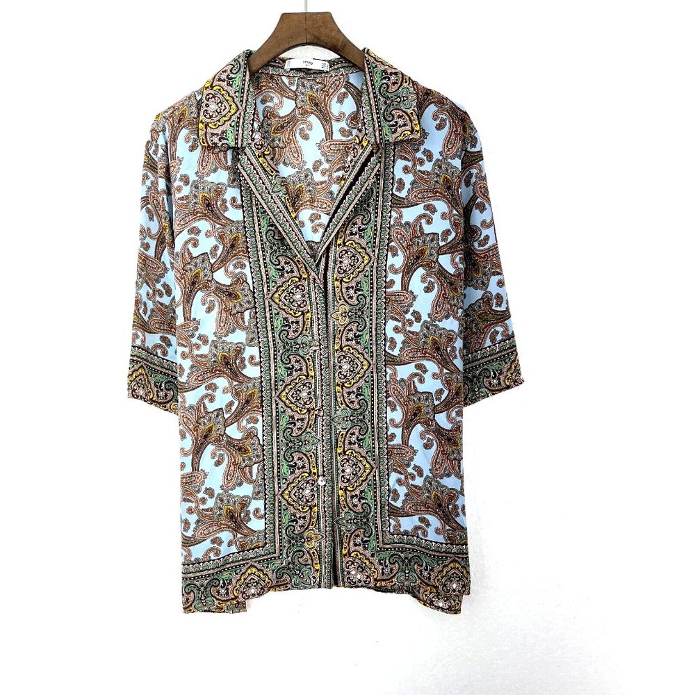 MNG Abstract Pattern Print Light Blue Shirt Size 8